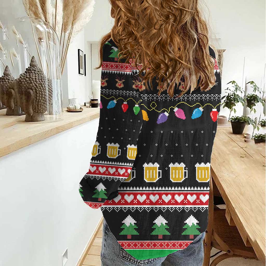 Ho Ho Ho Hold My Beer Santa African Women Casual Shirt Laugh With Beer On Christmas - Wonder Print Shop