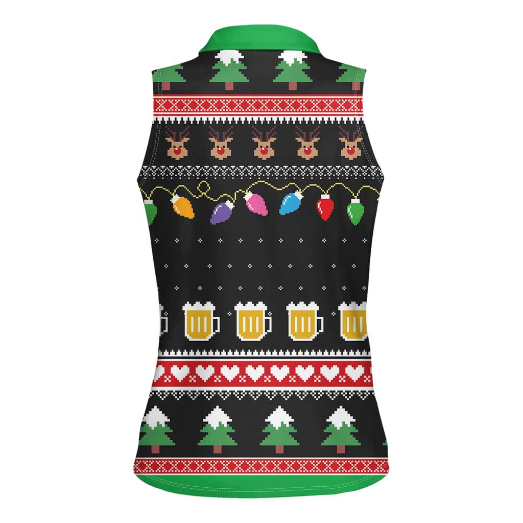 Ho Ho Ho Hold My Beer Santa African Women Sleeveless Polo Shirt Laugh With Beer On Christmas - Wonder Print Shop
