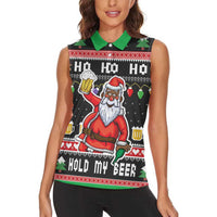 Ho Ho Ho Hold My Beer Santa African Women Sleeveless Polo Shirt Laugh With Beer On Christmas - Wonder Print Shop