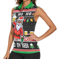 Ho Ho Ho Hold My Beer Santa African Women Sleeveless Polo Shirt Laugh With Beer On Christmas - Wonder Print Shop