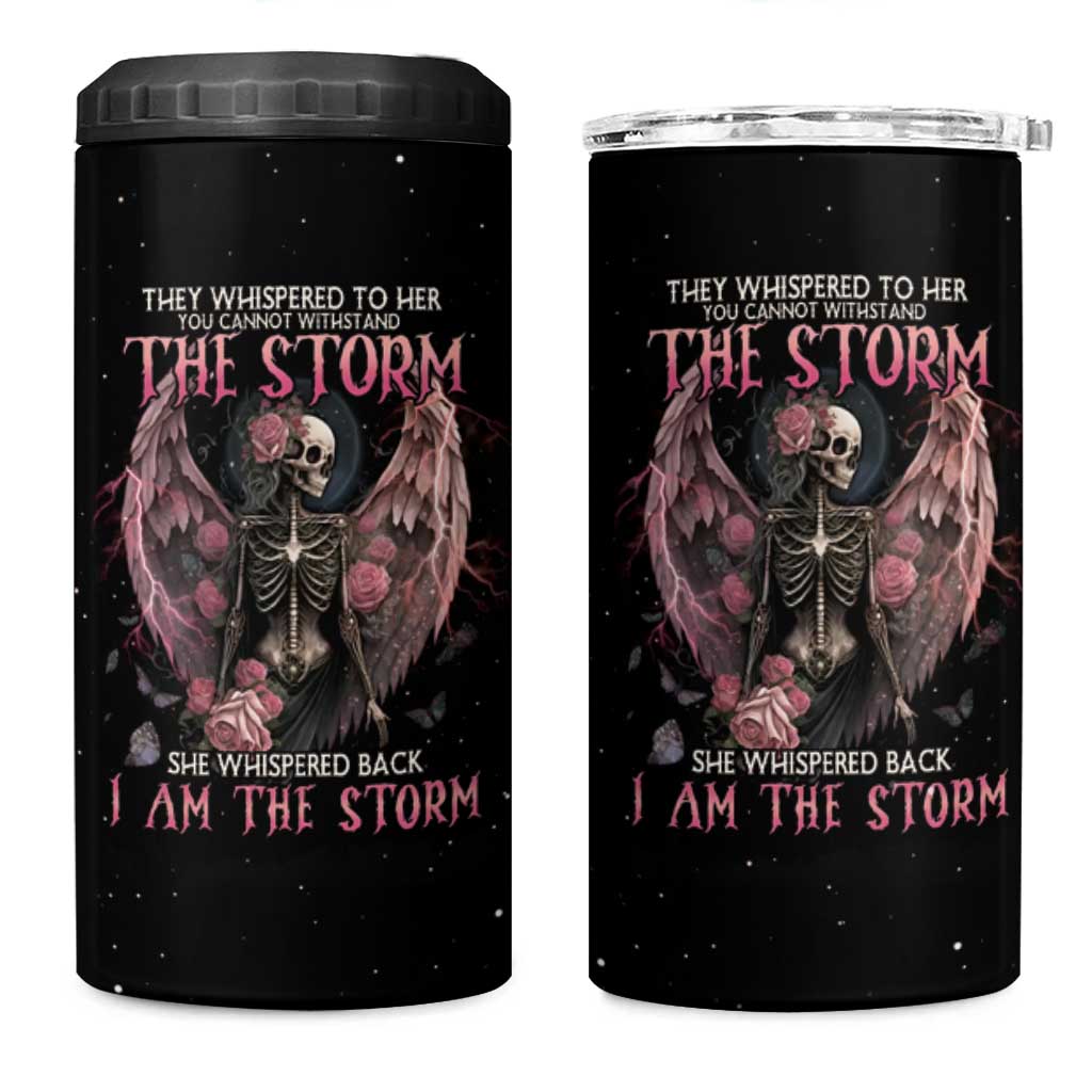 I Am The Storm Skeleton Roses Wings 4 in 1 Can Cooler Tumbler Skull Art - Wonder Print Shop