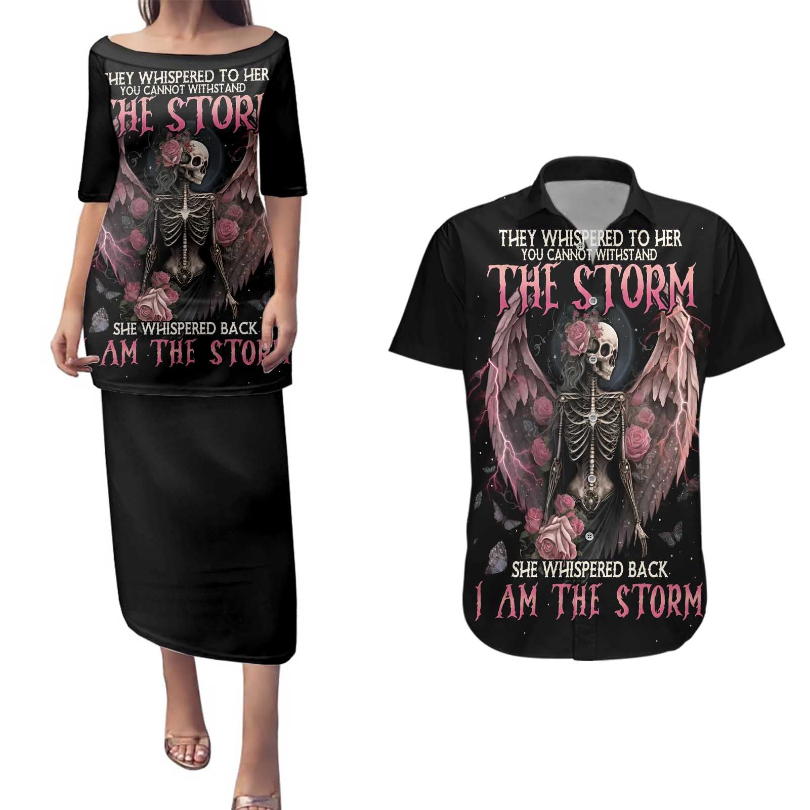 I Am The Storm Skeleton Roses Wings Couples Matching Puletasi and Hawaiian Shirt Skull Art - Wonder Print Shop