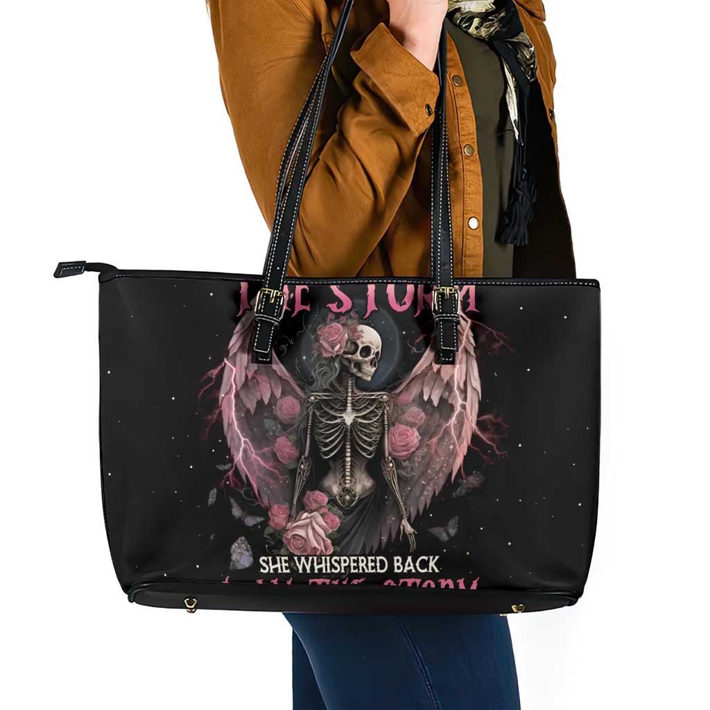 I Am The Storm Skeleton Roses Wings Leather Tote Bag Skull Art - Wonder Print Shop