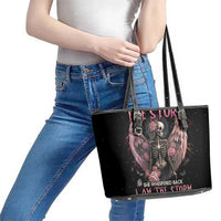 I Am The Storm Skeleton Roses Wings Leather Tote Bag Skull Art - Wonder Print Shop