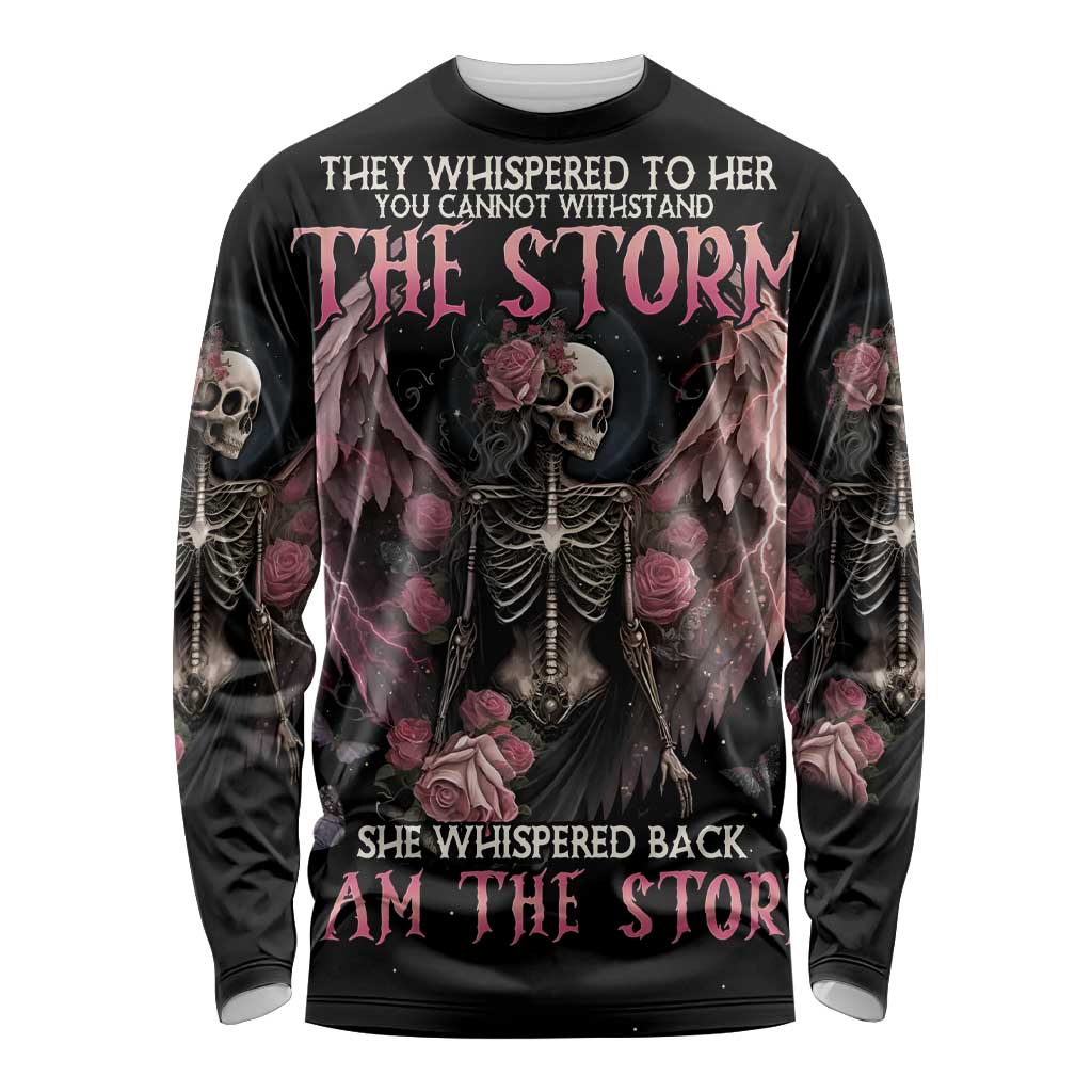 I Am The Storm Skeleton Roses Wings Long Sleeve Shirt Skull Art - Wonder Print Shop