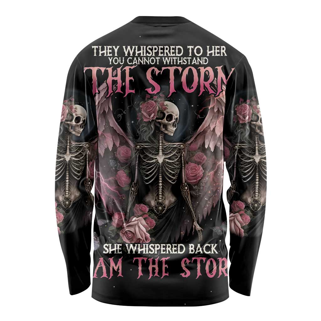 I Am The Storm Skeleton Roses Wings Long Sleeve Shirt Skull Art - Wonder Print Shop
