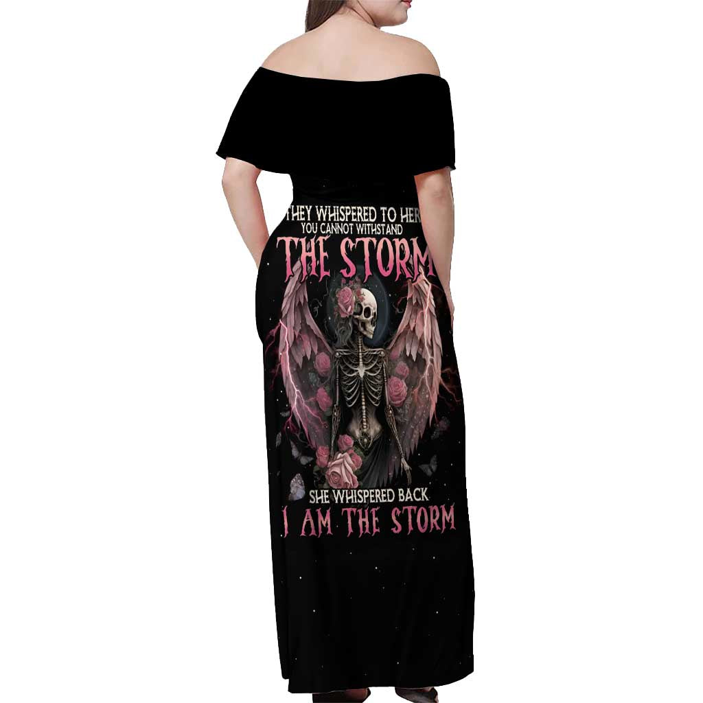 I Am The Storm Skeleton Roses Wings Off Shoulder Maxi Dress Skull Art - Wonder Print Shop