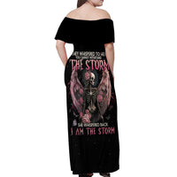 I Am The Storm Skeleton Roses Wings Off Shoulder Maxi Dress Skull Art - Wonder Print Shop