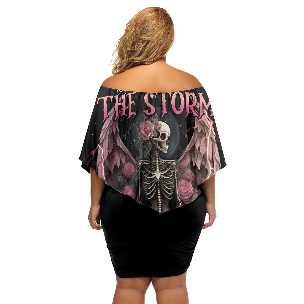 I Am The Storm Skeleton Roses Wings Off Shoulder Short Dress Skull Art - Wonder Print Shop