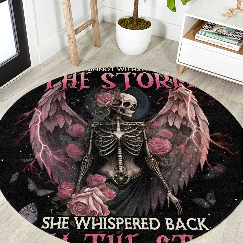 I Am The Storm Skeleton Roses Wings Round Carpet Skull Art