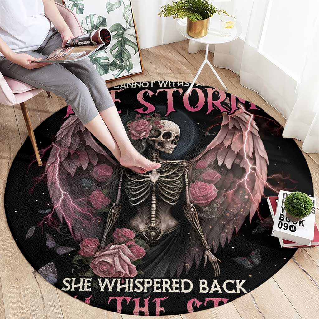 I Am The Storm Skeleton Roses Wings Round Carpet Skull Art