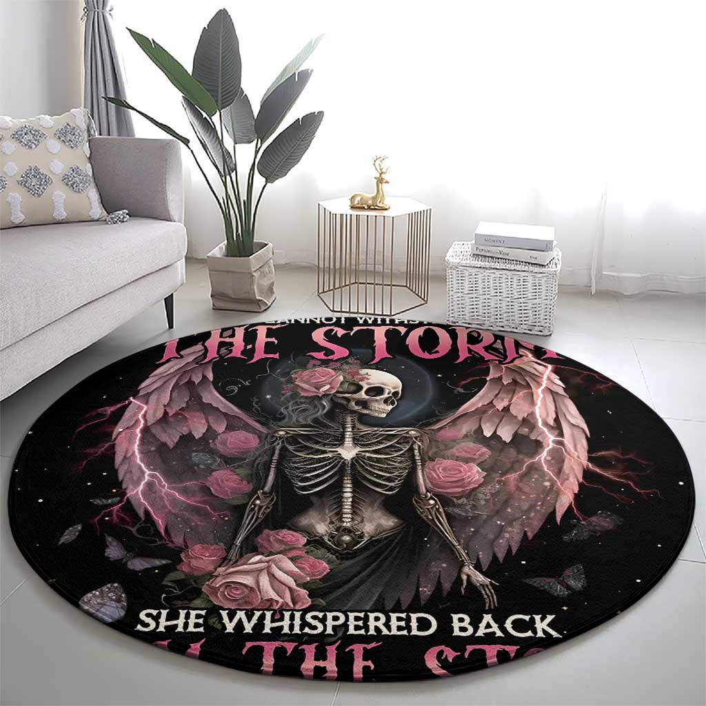 I Am The Storm Skeleton Roses Wings Round Carpet Skull Art