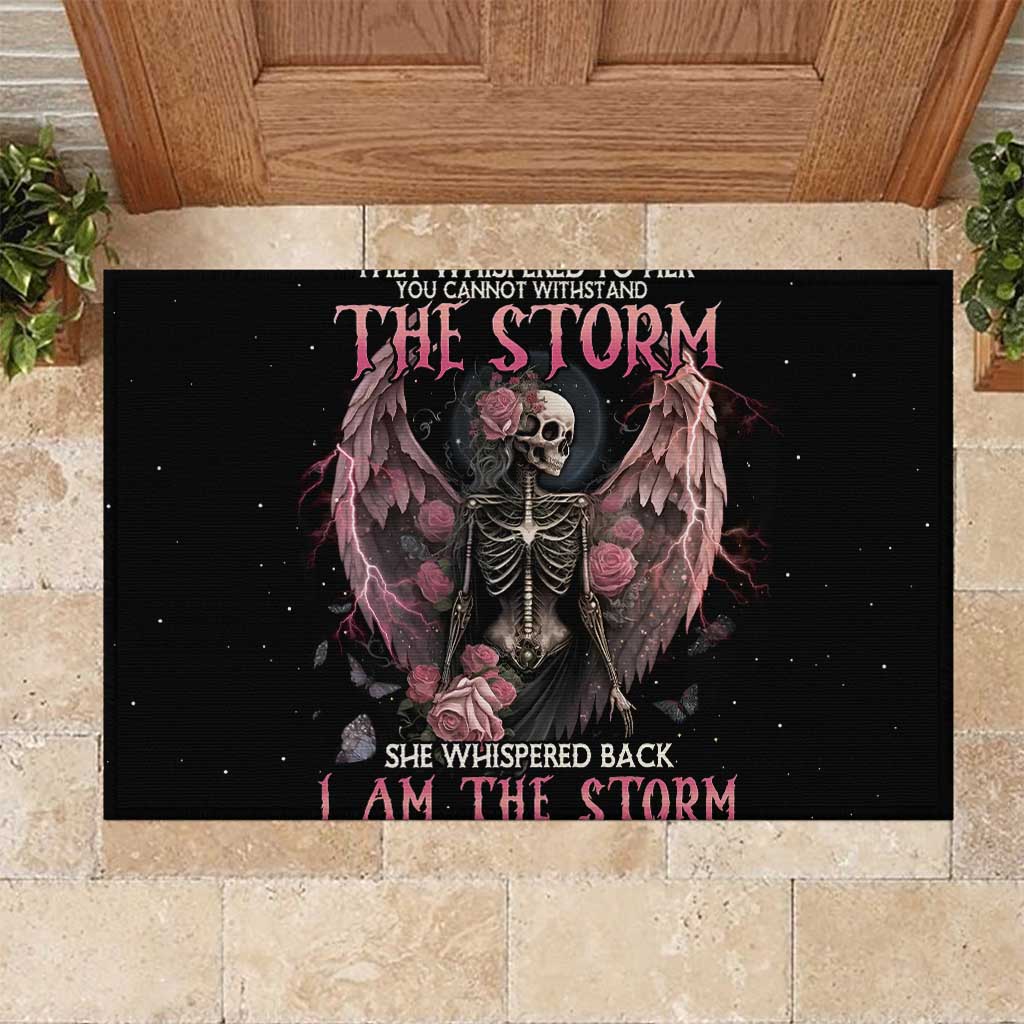 I Am The Storm Skeleton Roses Wings Rubber Doormat Skull Art - Wonder Print Shop