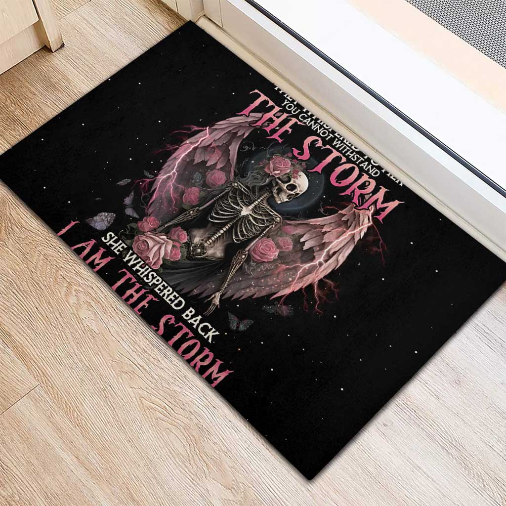 I Am The Storm Skeleton Roses Wings Rubber Doormat Skull Art - Wonder Print Shop