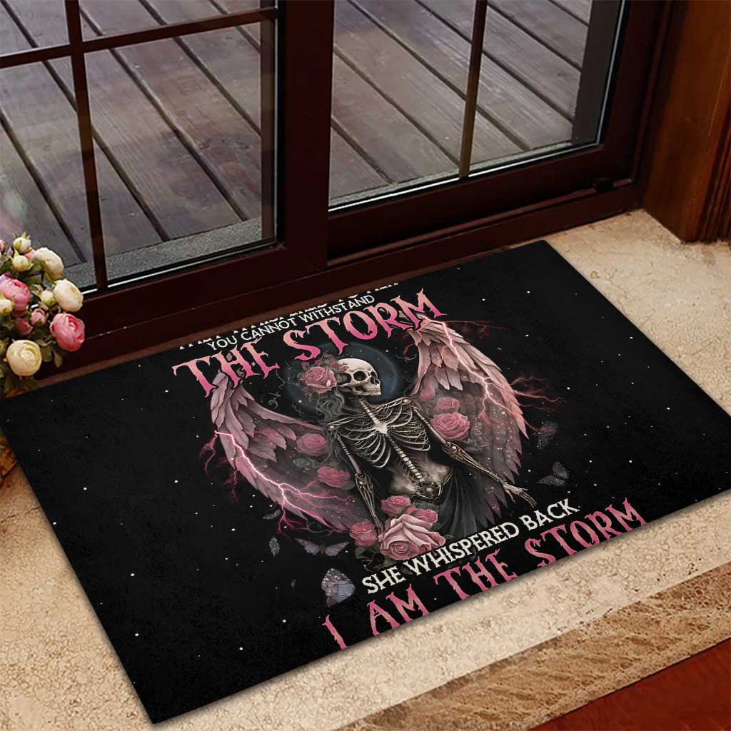 I Am The Storm Skeleton Roses Wings Rubber Doormat Skull Art - Wonder Print Shop