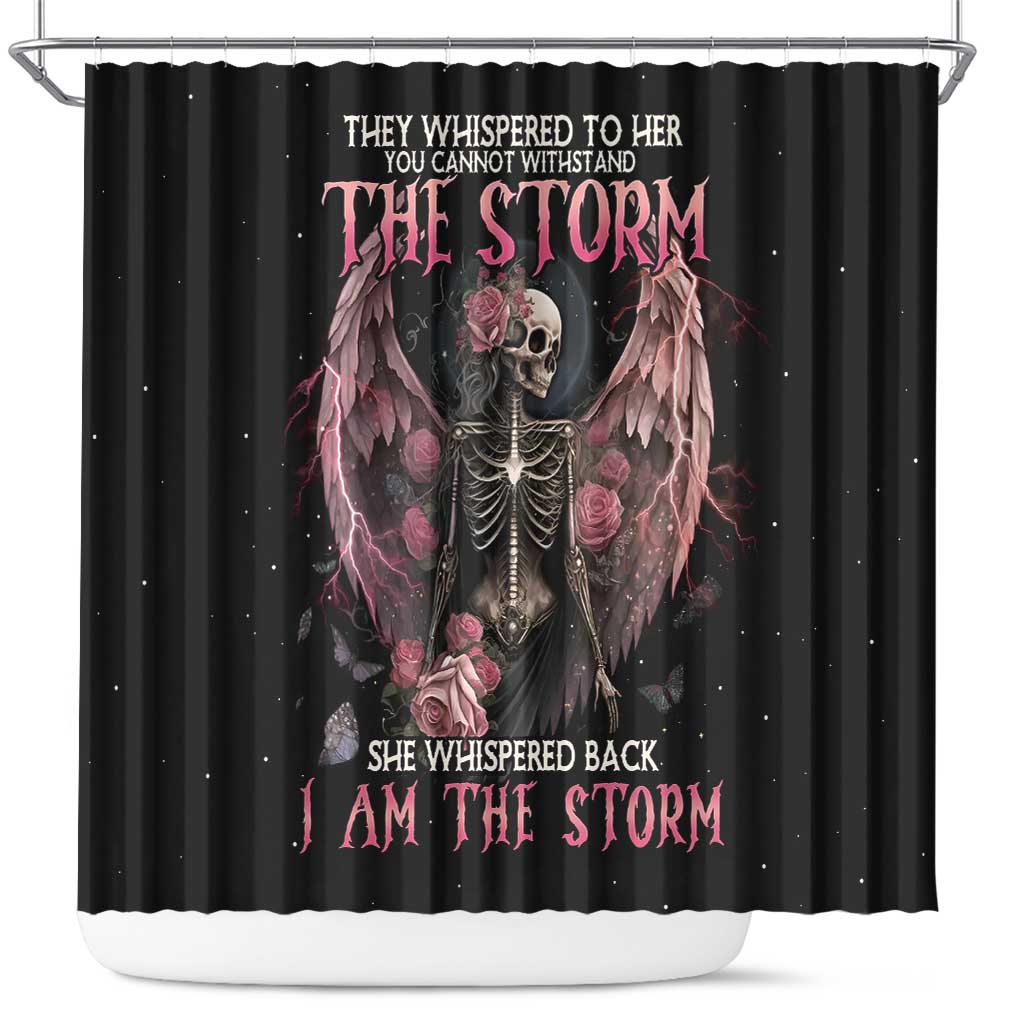 I Am The Storm Skeleton Roses Wings Shower Curtain Skull Art