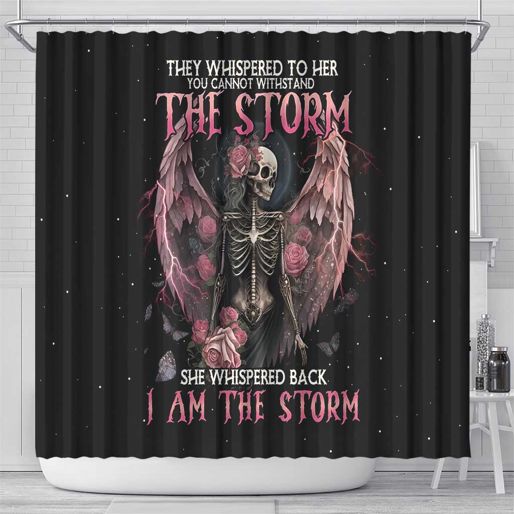 I Am The Storm Skeleton Roses Wings Shower Curtain Skull Art
