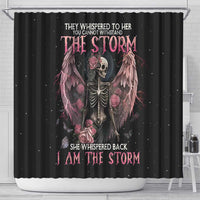 I Am The Storm Skeleton Roses Wings Shower Curtain Skull Art