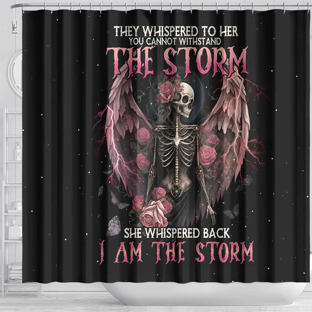 I Am The Storm Skeleton Roses Wings Shower Curtain Skull Art