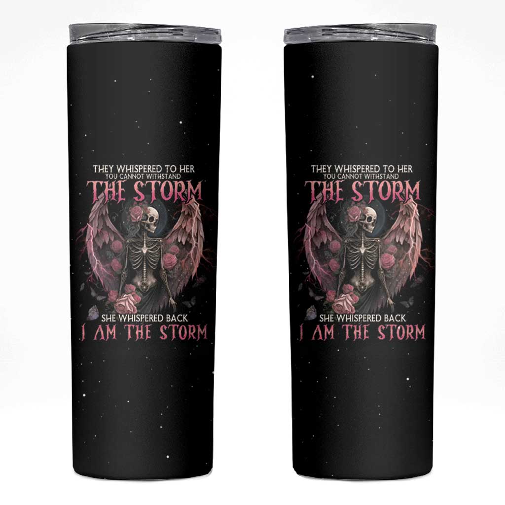 I Am The Storm Skeleton Roses Wings Skinny Tumbler Skull Art - Wonder Print Shop