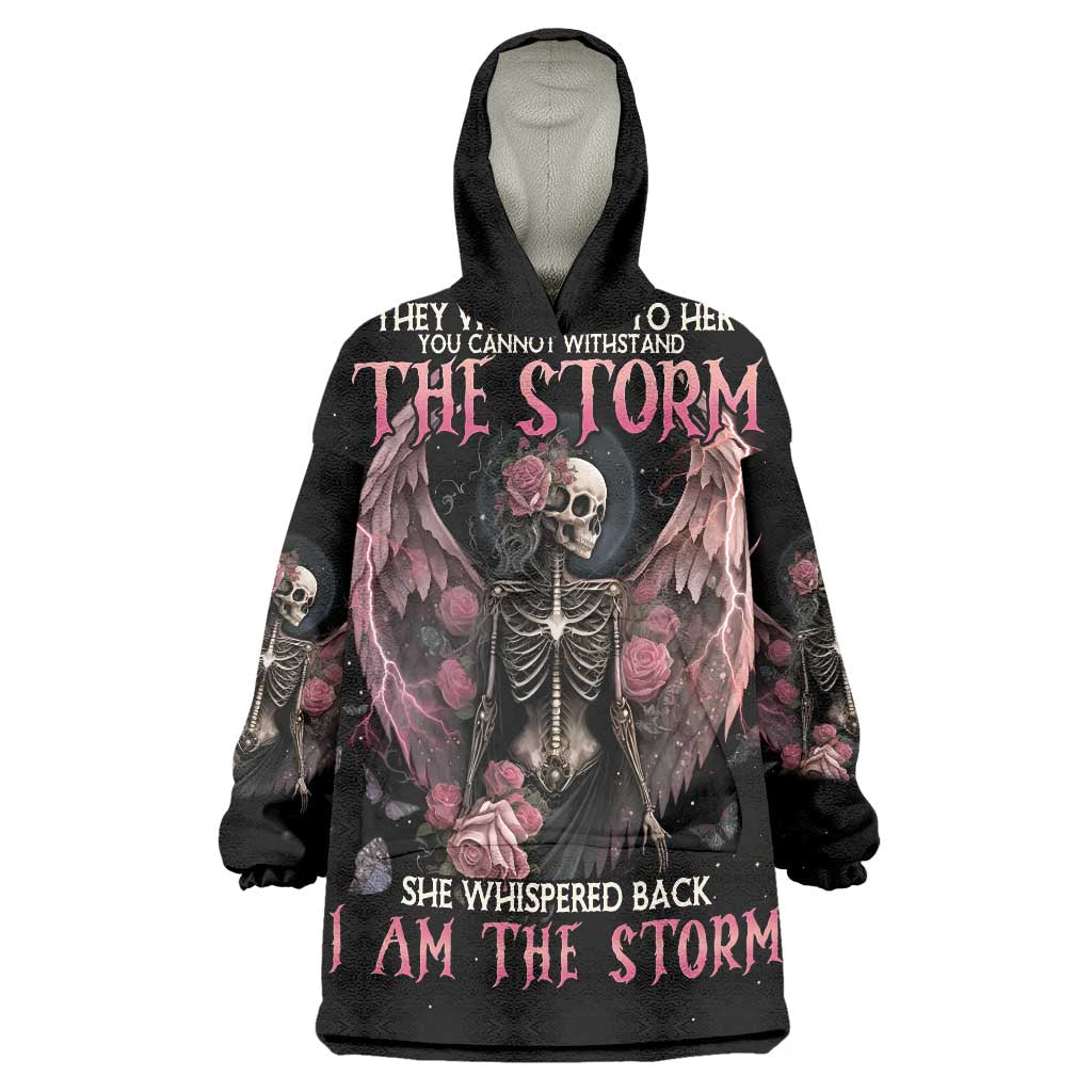 I Am The Storm Skeleton Roses Wings Wearable Blanket Hoodie Skull Art - Wonder Print Shop