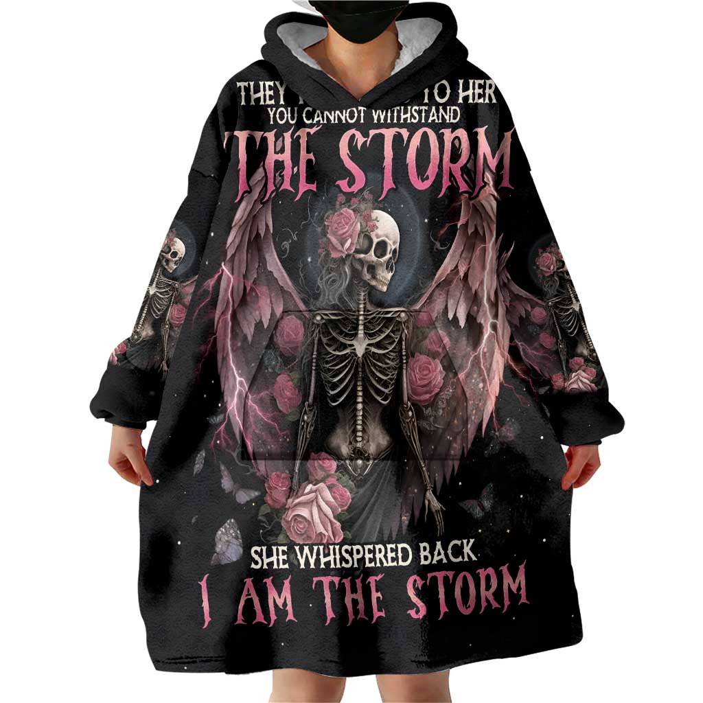 I Am The Storm Skeleton Roses Wings Wearable Blanket Hoodie Skull Art - Wonder Print Shop