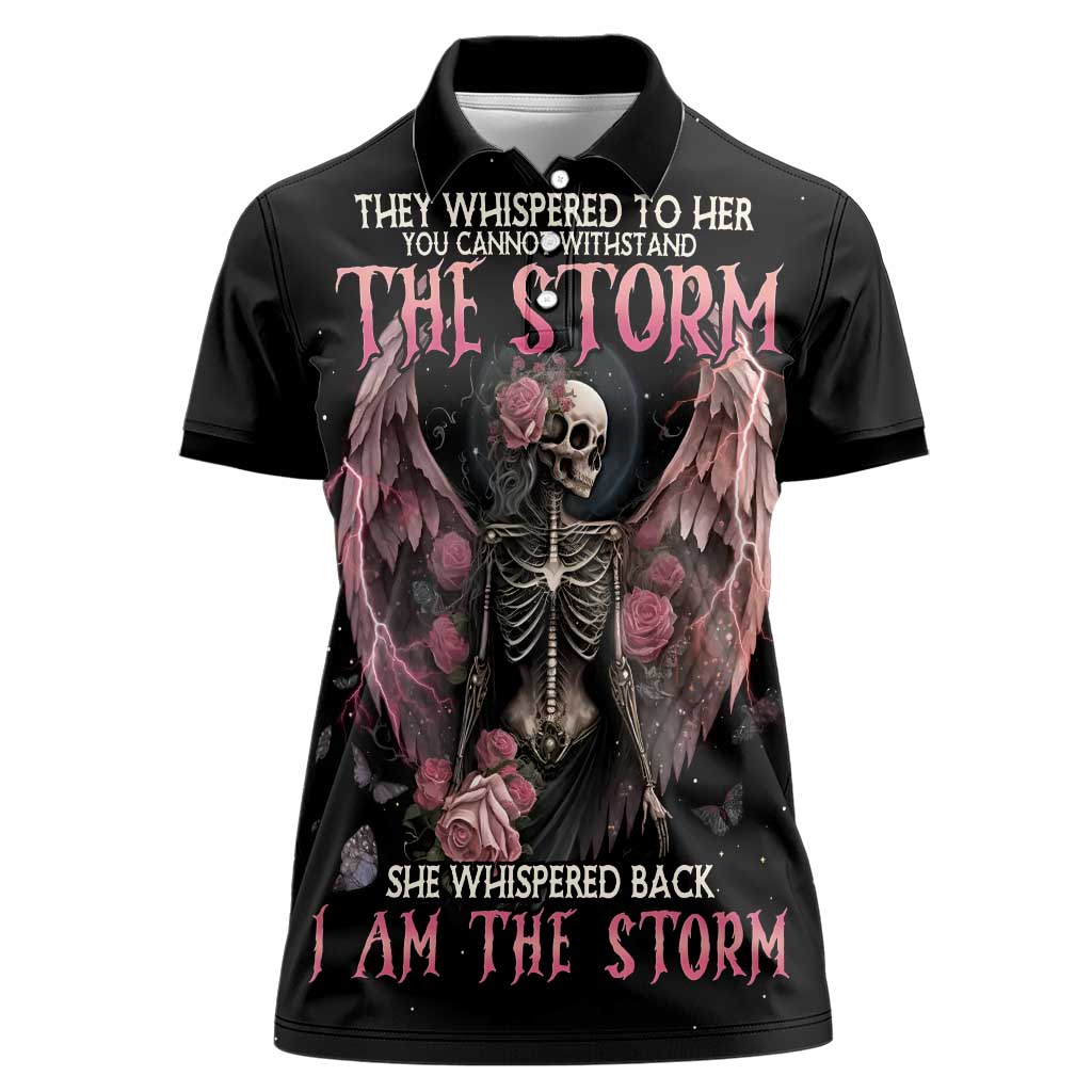I Am The Storm Skeleton Roses Wings Women Polo Shirt Skull Art - Wonder Print Shop