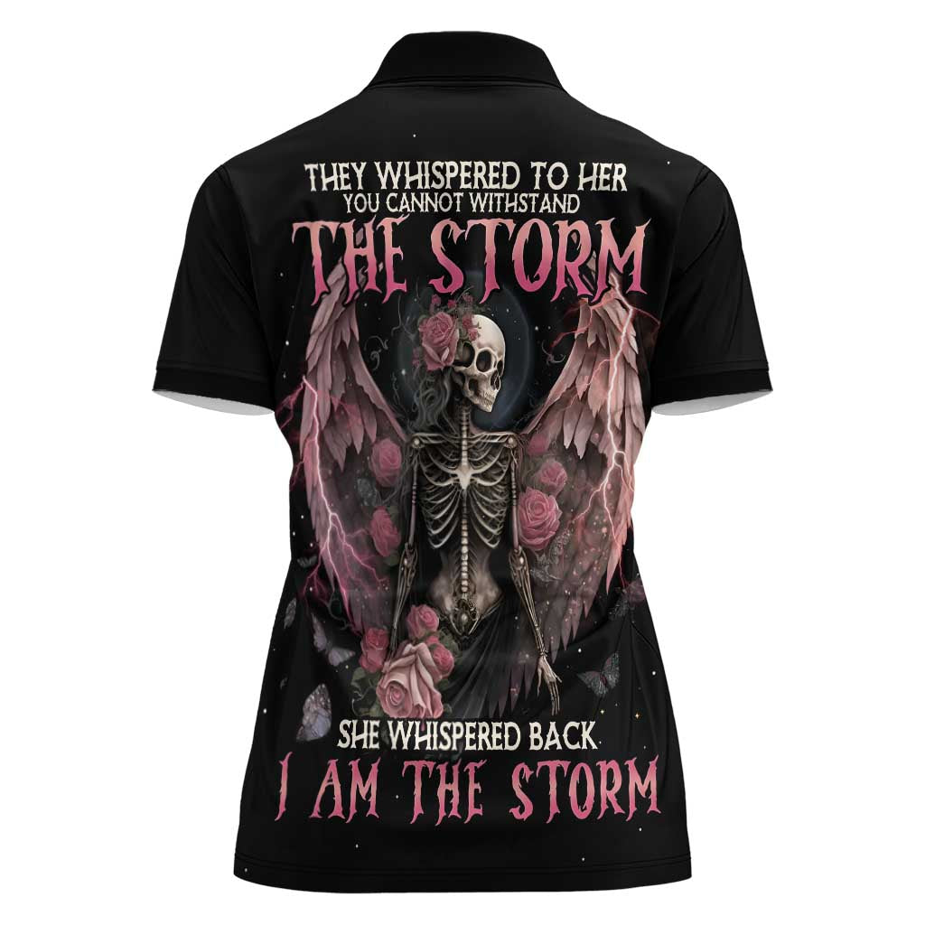 I Am The Storm Skeleton Roses Wings Women Polo Shirt Skull Art - Wonder Print Shop