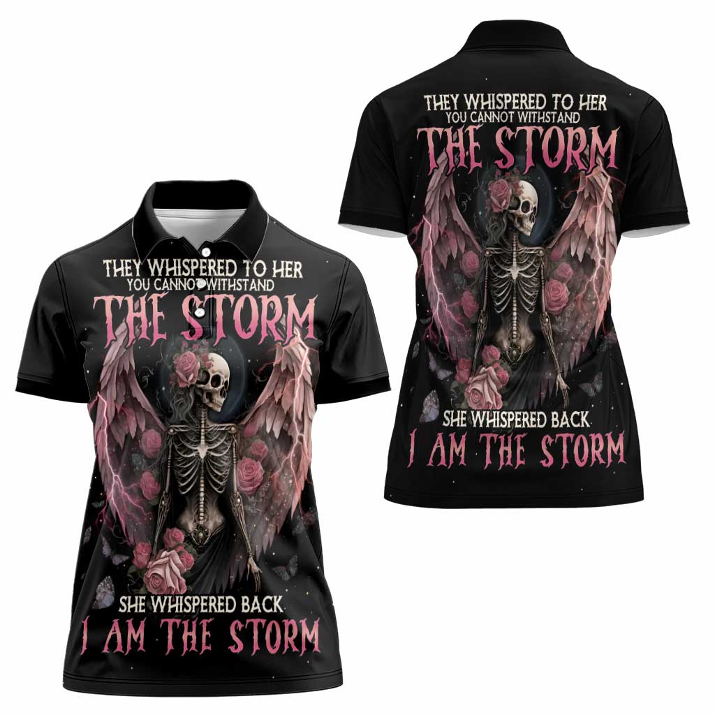 I Am The Storm Skeleton Roses Wings Women Polo Shirt Skull Art - Wonder Print Shop