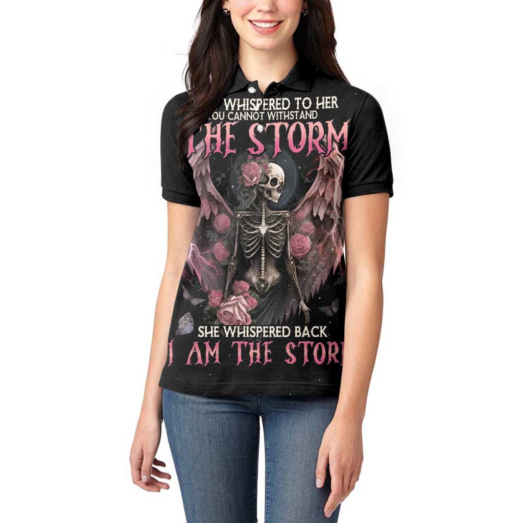 I Am The Storm Skeleton Roses Wings Women Polo Shirt Skull Art - Wonder Print Shop