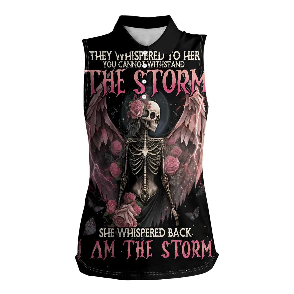 I Am The Storm Skeleton Roses Wings Women Sleeveless Polo Shirt Skull Art - Wonder Print Shop