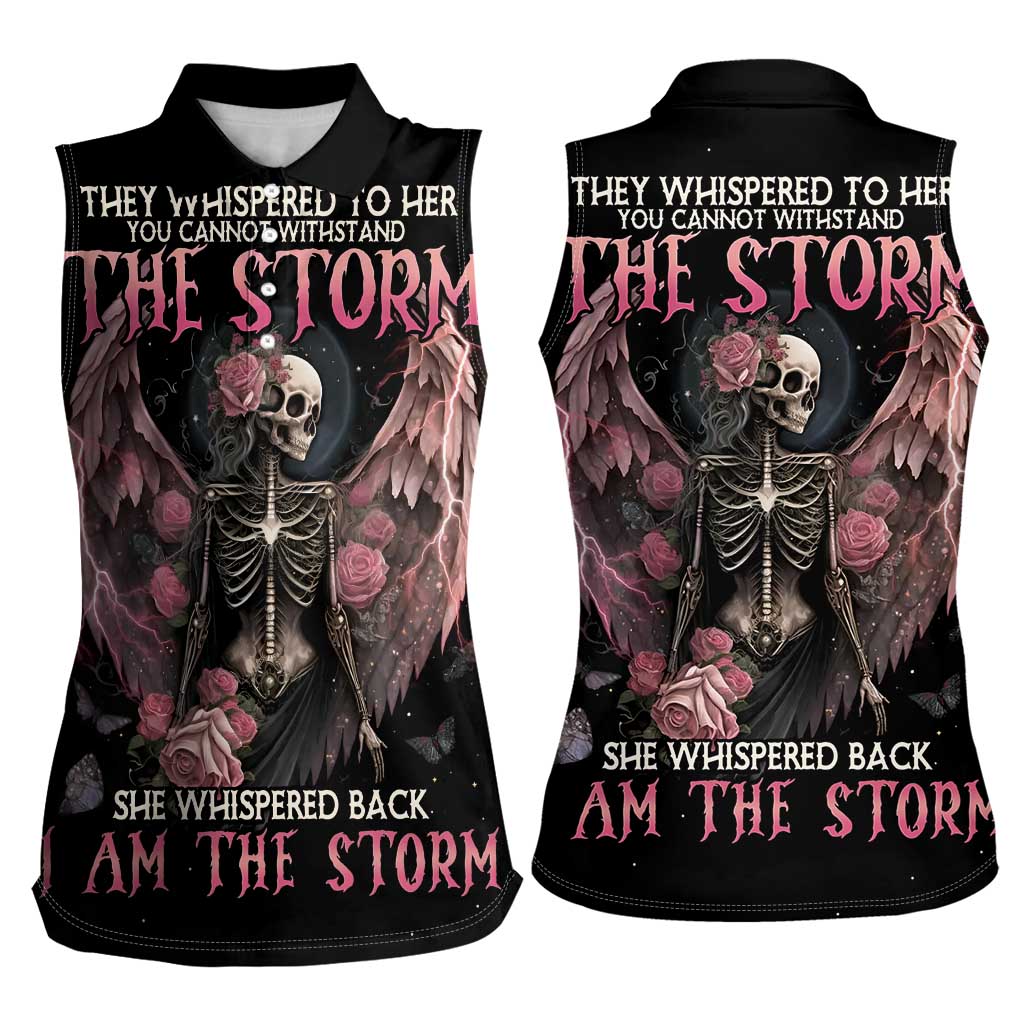 I Am The Storm Skeleton Roses Wings Women Sleeveless Polo Shirt Skull Art - Wonder Print Shop