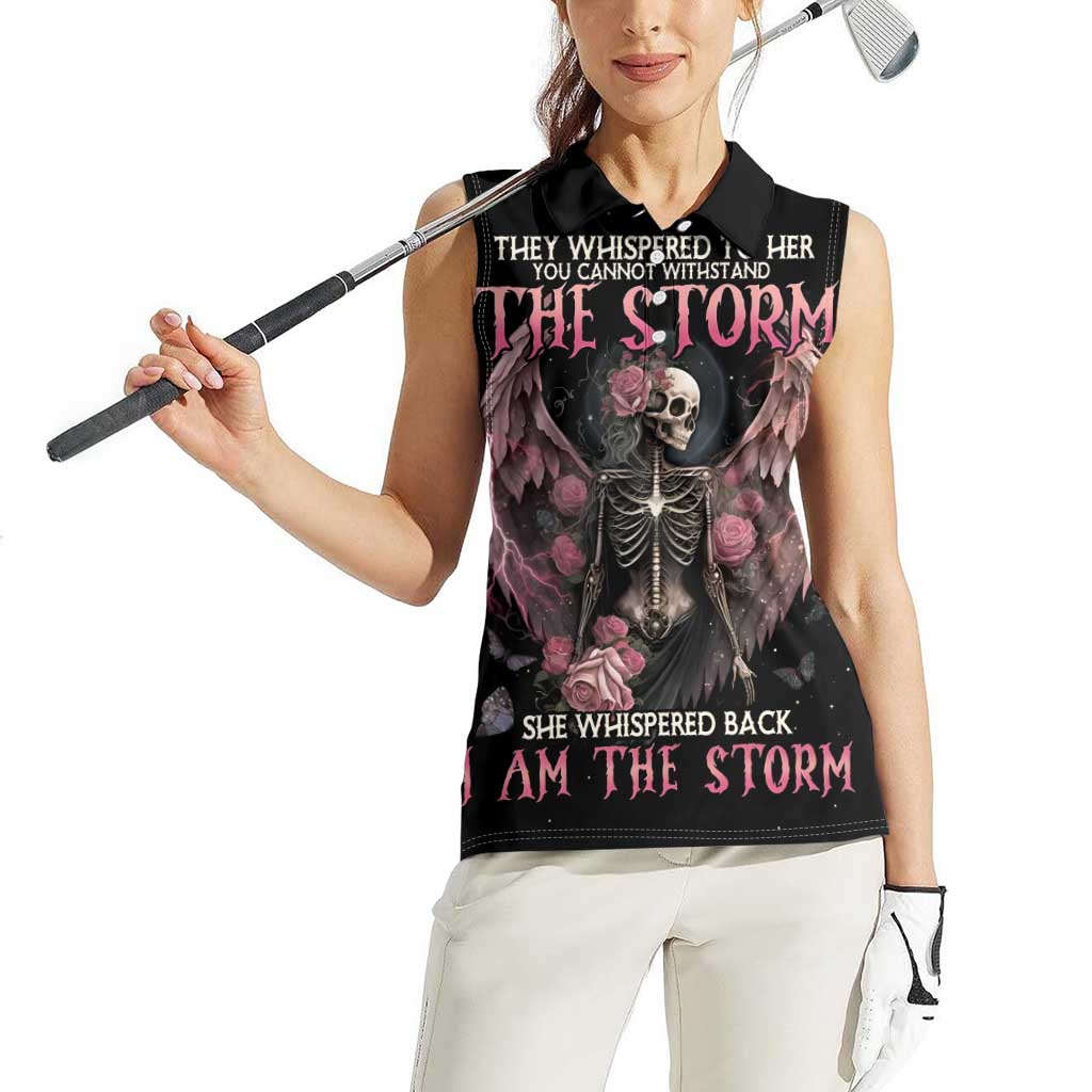 I Am The Storm Skeleton Roses Wings Women Sleeveless Polo Shirt Skull Art - Wonder Print Shop