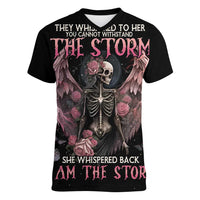 I Am The Storm Skeleton Roses Wings Women V-Neck T-Shirt Skull Art - Wonder Print Shop