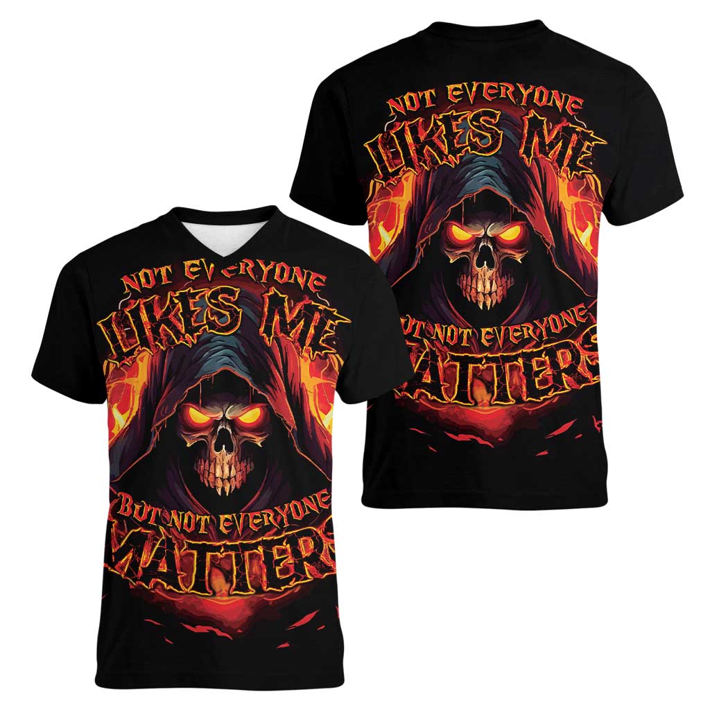 Not Everyone Likes Me Skull Reaper Women V-Neck T-Shirt - Wonder Print Shop