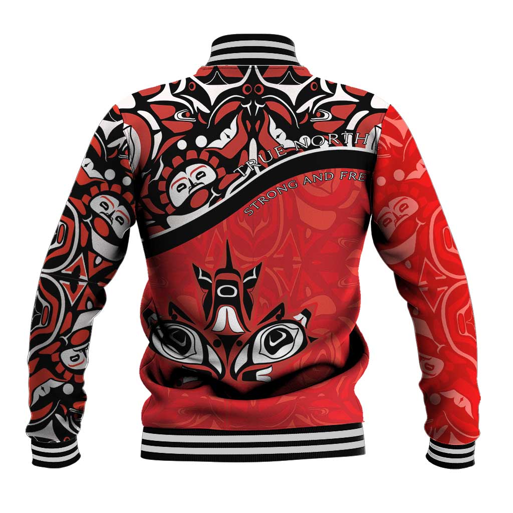 Canada Day Baseball Jacket Haida Maple Leaf Style Tattoo Red