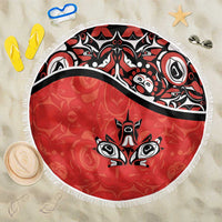 Canada Day Beach Blanket Haida Maple Leaf Style Tattoo Red