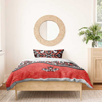Canada Day Bedding Set Haida Maple Leaf Style Tattoo Red