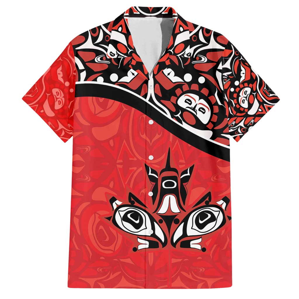 Canada Day Family Matching Puletasi and Hawaiian Shirt Haida Maple Leaf Style Tattoo Red