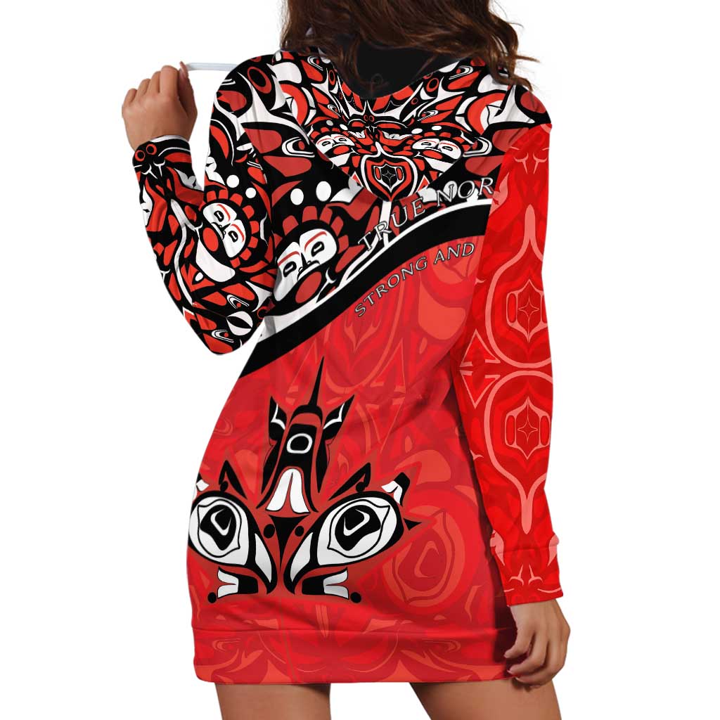 Canada Day Hoodie Dress Haida Maple Leaf Style Tattoo Red