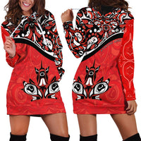 Canada Day Hoodie Dress Haida Maple Leaf Style Tattoo Red