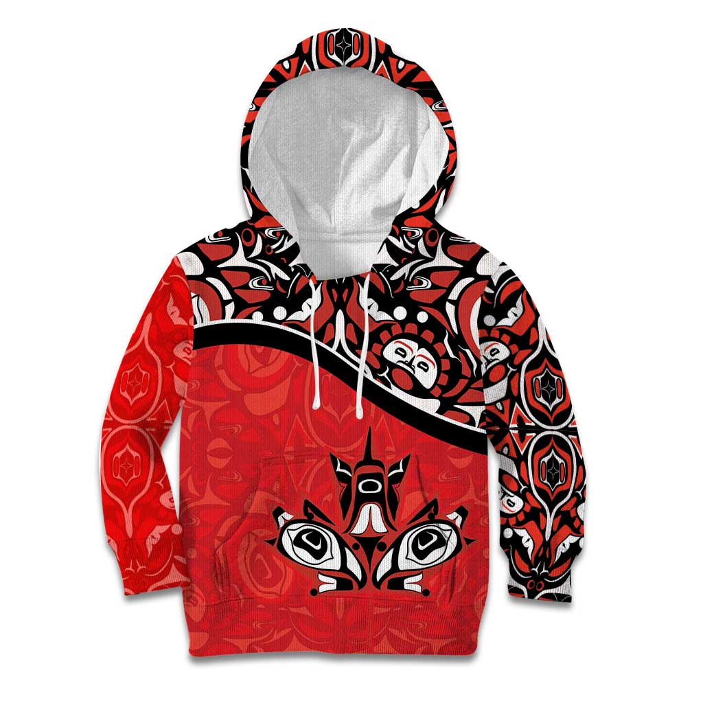 Canada Day Kid Hoodie Haida Maple Leaf Style Tattoo Red - Wonder Print Shop