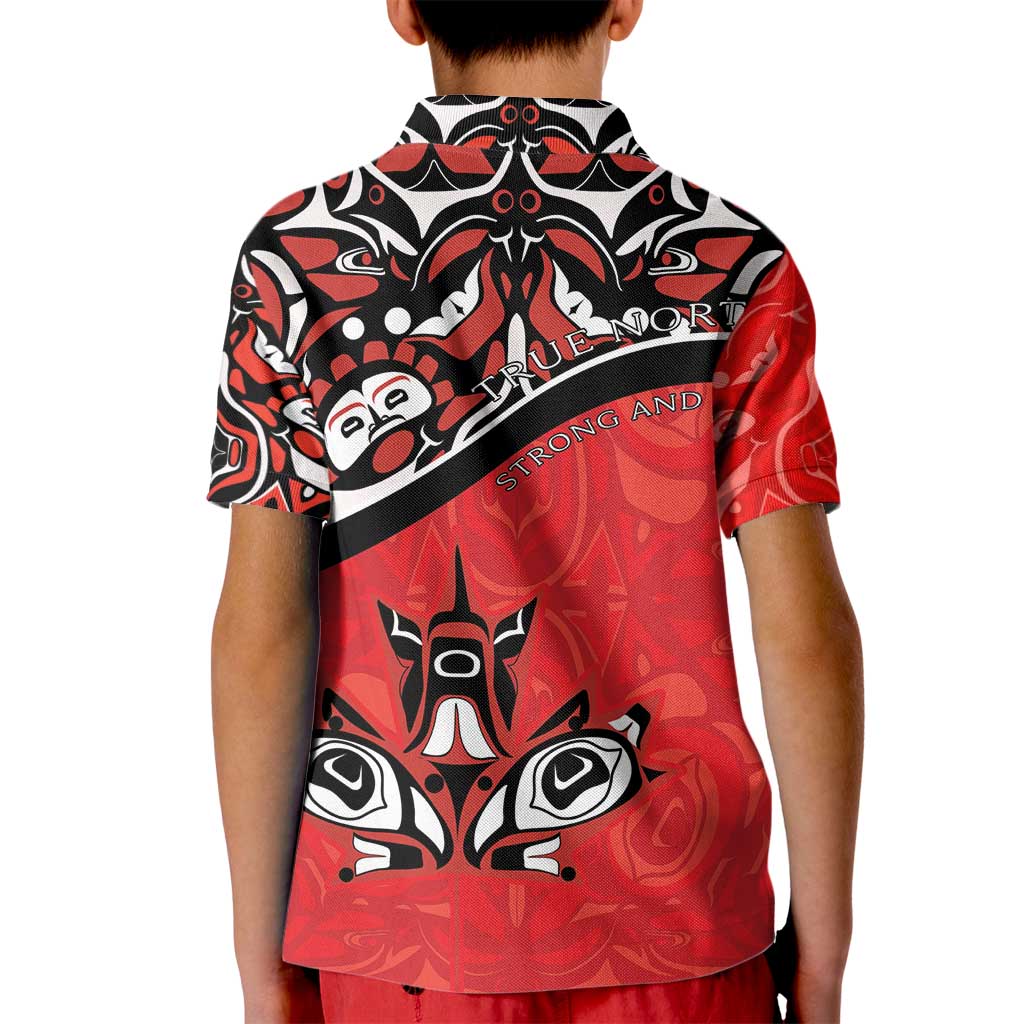 Canada Day Kid Polo Shirt Haida Maple Leaf Style Tattoo Red - Wonder Print Shop