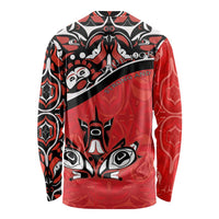 Canada Day Long Sleeve Shirt Haida Maple Leaf Style Tattoo Red - Wonder Print Shop
