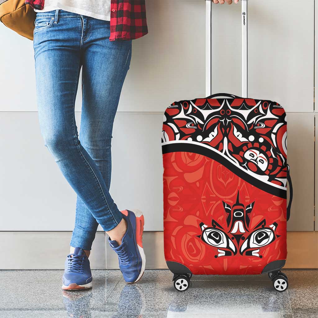 Canada Day Luggage Cover Haida Maple Leaf Style Tattoo Red - Wonder Print Shop