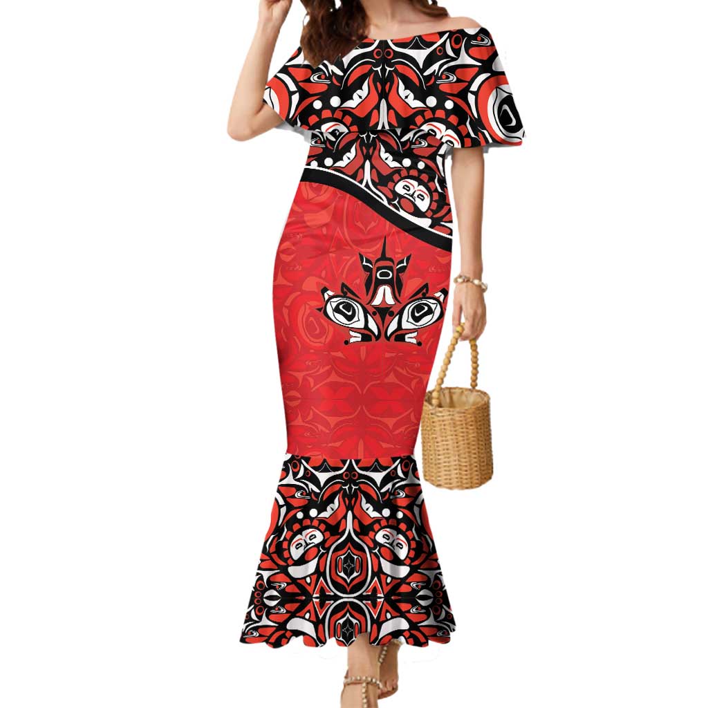Canada Day Mermaid Dress Haida Maple Leaf Style Tattoo Red - Wonder Print Shop