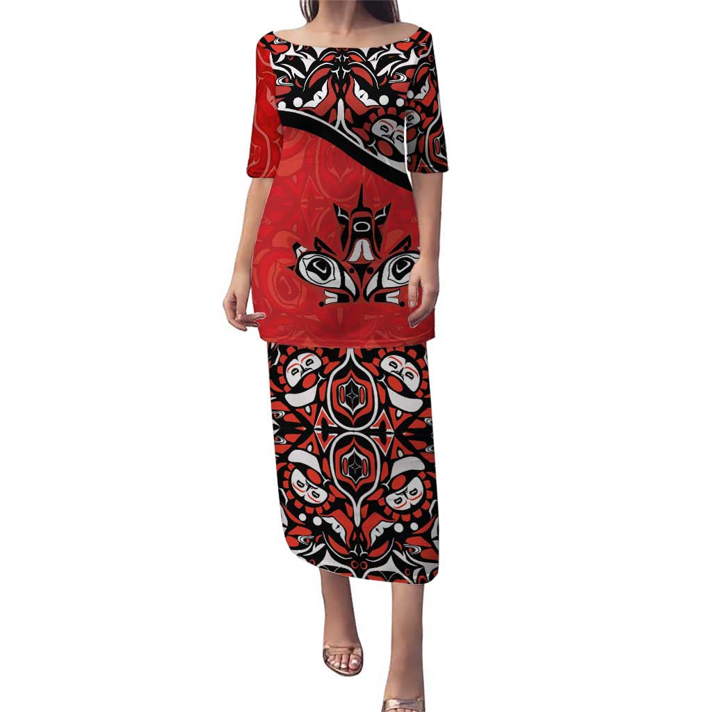 Canada Day Puletasi Haida Maple Leaf Style Tattoo Red - Wonder Print Shop