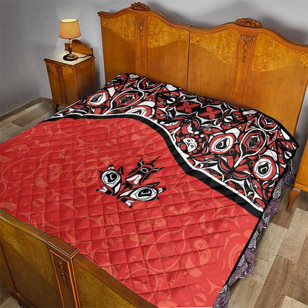 Canada Day Quilt Haida Maple Leaf Style Tattoo Red - Wonder Print Shop