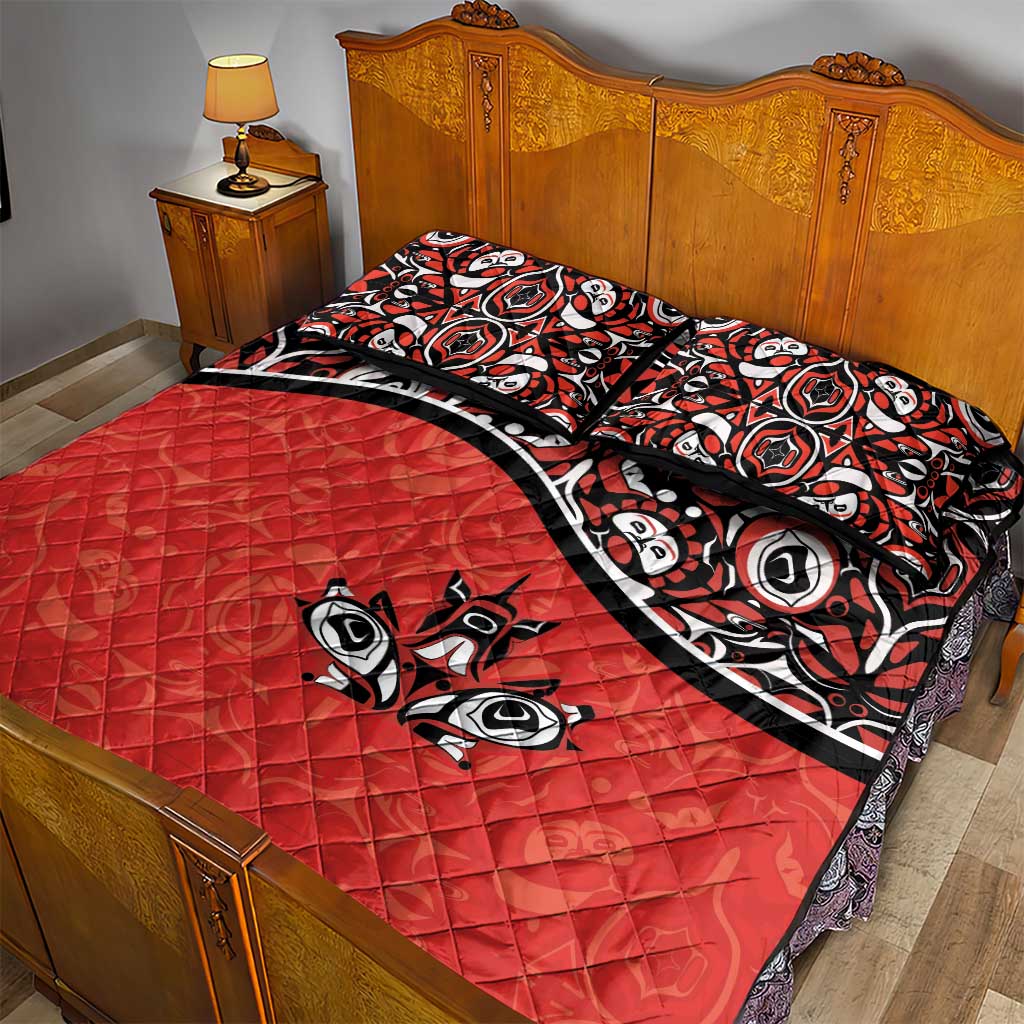 Canada Day Quilt Bed Set Haida Maple Leaf Style Tattoo Red - Wonder Print Shop