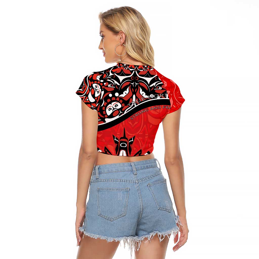 Canada Day Raglan Cropped T Shirt Haida Maple Leaf Style Tattoo Red - Wonder Print Shop